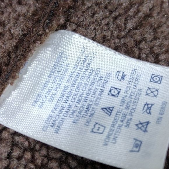 Lands' End Brown Faux Suede Leather Collared Button Up Long Sleeve Winter Coat - Picture 12 of 13